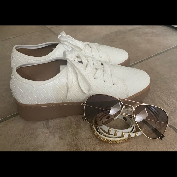 Oasis Society California Shoes - Trendy and adorable Brielle white tennies! Brand new in box with tags.